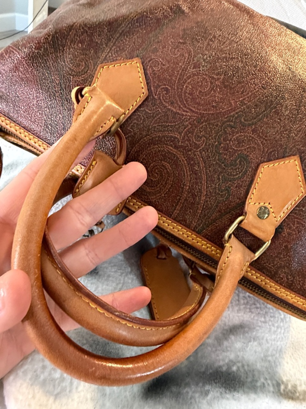💼ETRO Paisley Print Bordeaux Boston Bag Vintage 1994 Made in Italy🇮🇹 - Picture 16 of 16